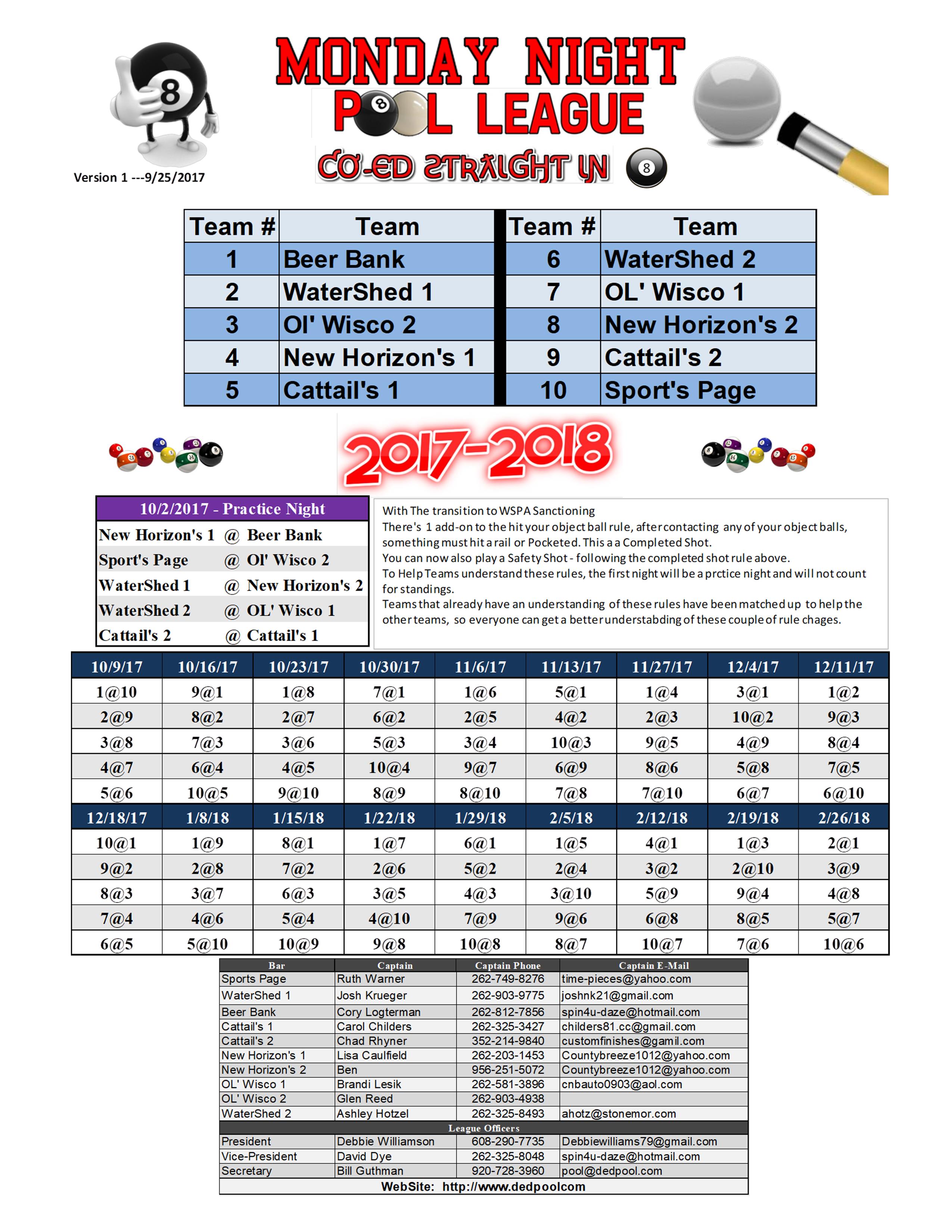 2017-2018 Schedule Monday Co-Ed